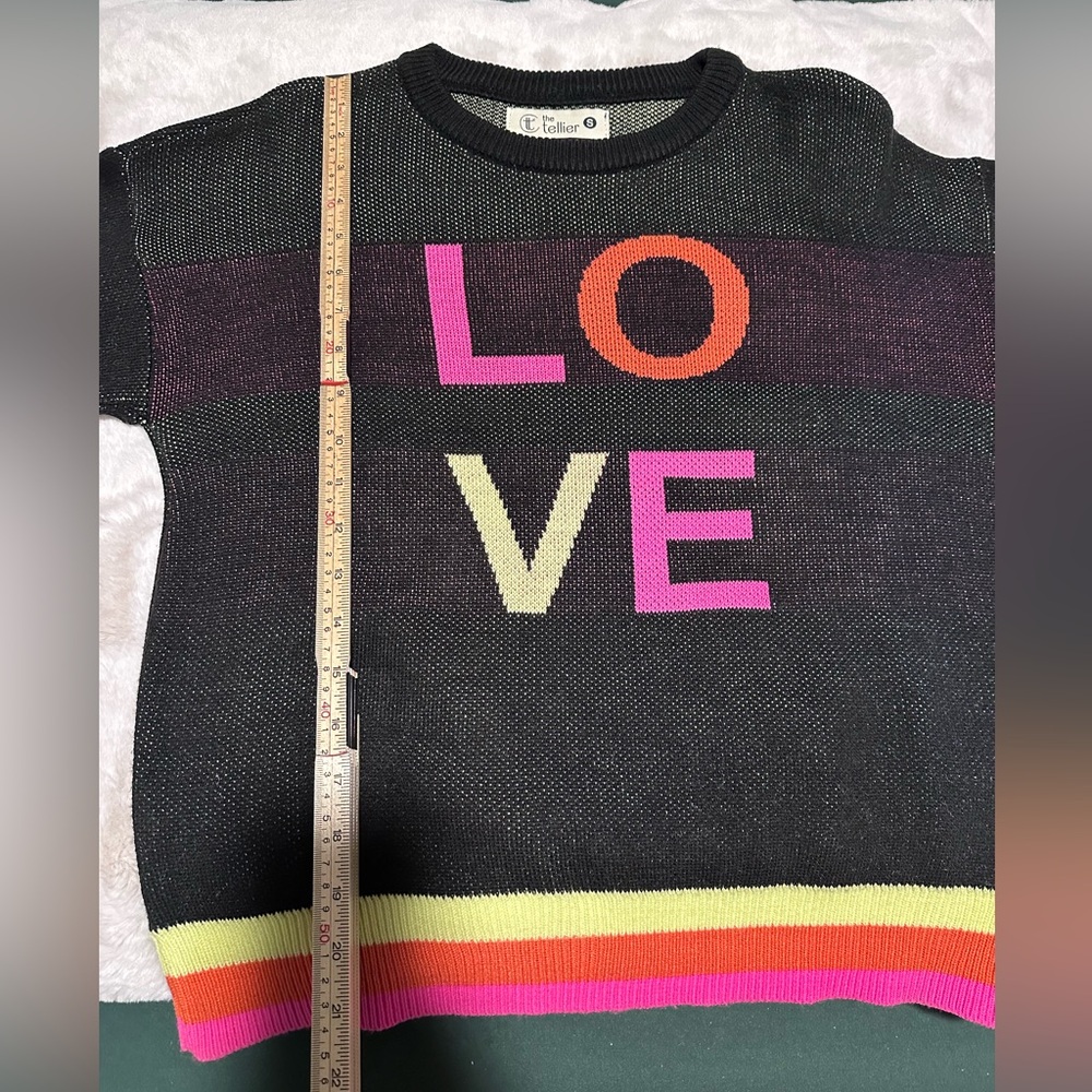 The Tellier LOVE Graphic Knit Sweater Black Rainbow Stripe Women’s Small - Picture 8 of 8